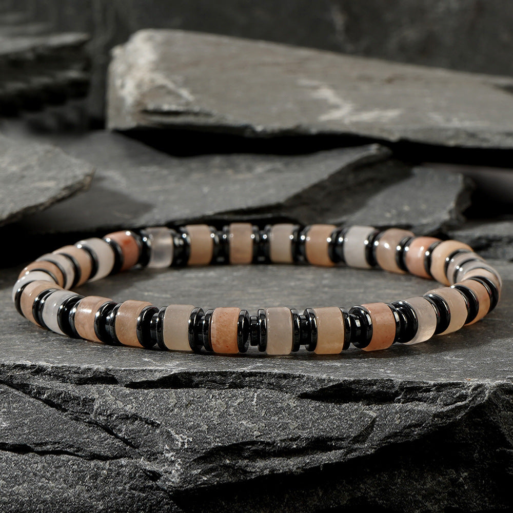 Men's Tiger Eye & Black Agate Natural Stone Beaded Bracelet – Simple Vintage Wristband - STAR8S