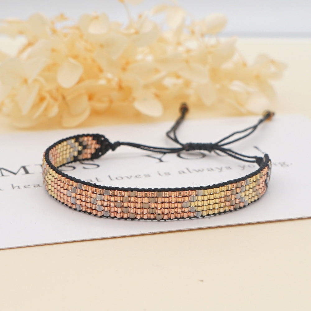 colorful heart boho friendship bracelets — handmade woven seed bead bracelet, adjustable, gift-ready