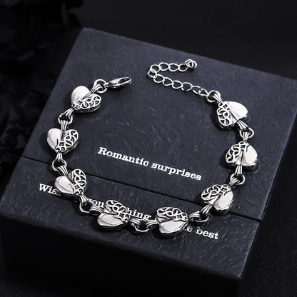 Vintage Carved Heart Pendant Bracelet for Men Women Stainless Titanium Steel Link Chain Necklace Couples Matching Jewelry Gothic Punk Streetwear Gift Accessories