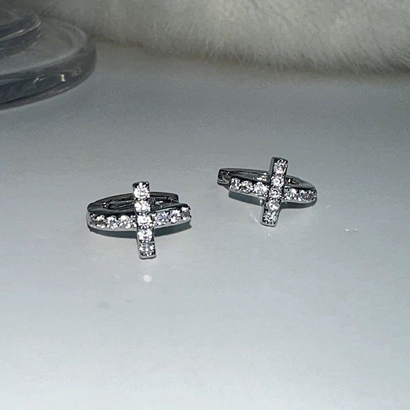 s925 sterling silver gold plated zircon cross mini hoop earrings – elegant & trendy - star8s