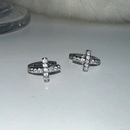S925 Sterling Silver Gold Plated Zircon Cross Mini Hoop Earrings – Elegant & Trendy - STAR8S