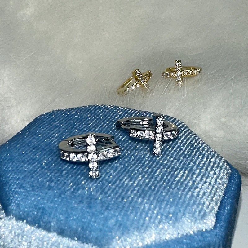 s925 sterling silver gold plated zircon cross mini hoop earrings – elegant & trendy - star8s
