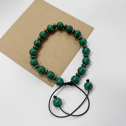 Green Natural Stone Beaded Bracelet, Handmade Adjustable Cord with 8mm Beads, Boho Summer Jewelry for Men and Women