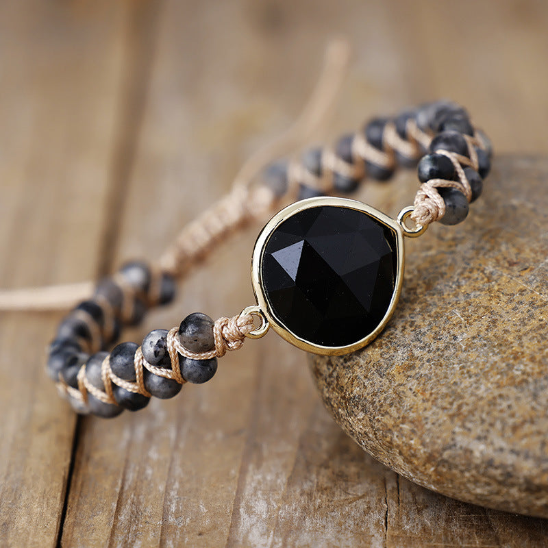 boho braided friendship bracelet with labradorite, black agate, tiger eye & amazonite - star8s