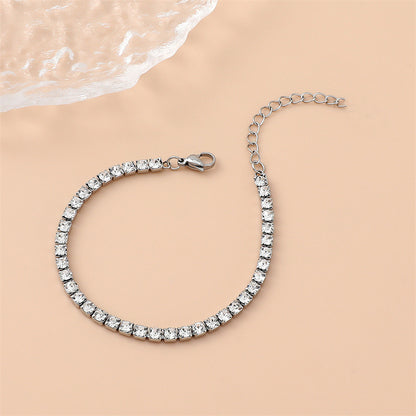 Sparkling Square Rhinestone Tennis Bracelet for Women Stainless Steel Silver Tone Cubic Zirconia Style Adjustable Claw Link Chain Bracelet Jewelry Gift