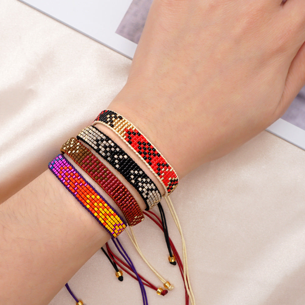 colorful heart boho friendship bracelets — handmade woven seed bead bracelet, adjustable, gift-ready