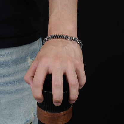 Men's Square Lava Stone Beaded Bracelet with Silver-Tone Accents and Adjustable Extender
