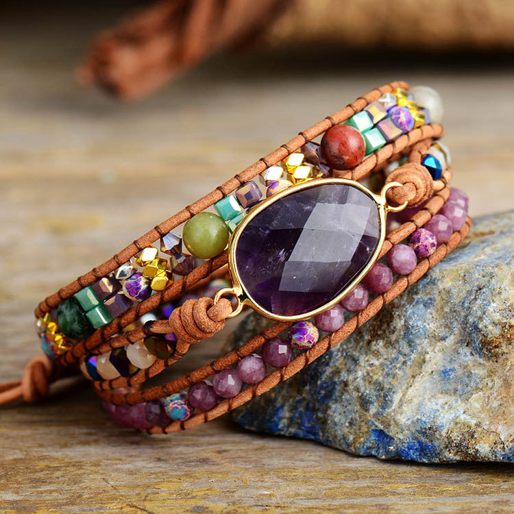 amethyst wrap bracelet for women | handmade adjustable leather bracelet - star8s
