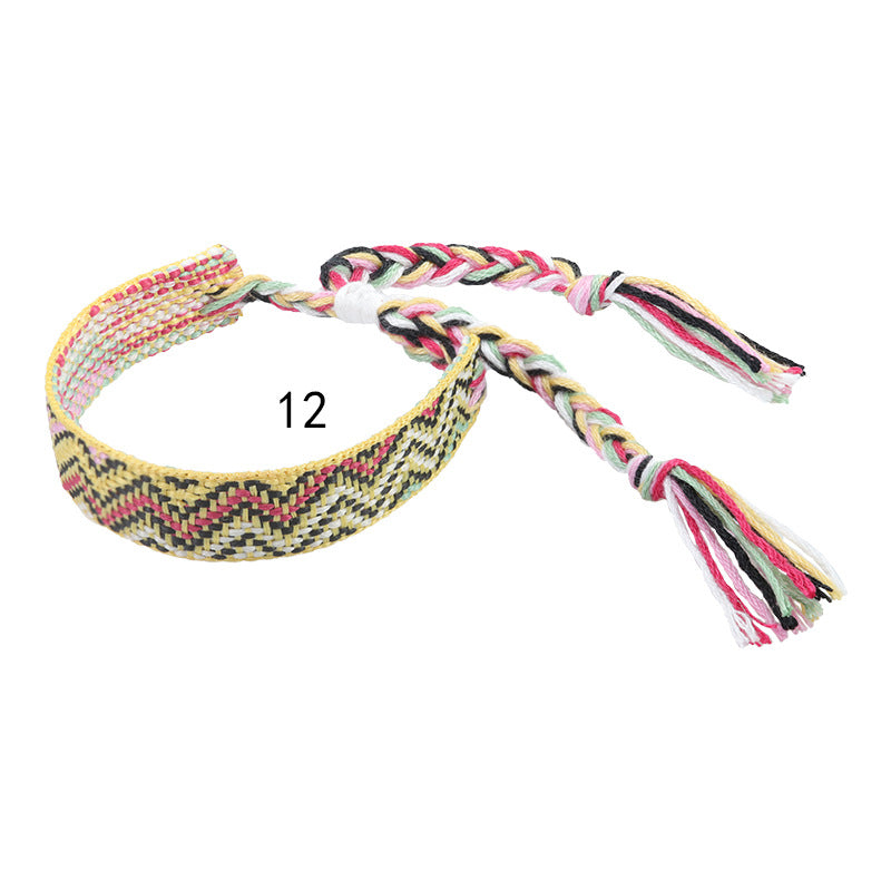 boho woven friendship bracelet – wide colorful tassel wristband, adjustable bohemian bracelet