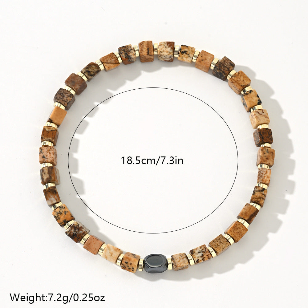 picture stone men’s bracelet – square semi-precious beaded bracelet for men - star8s