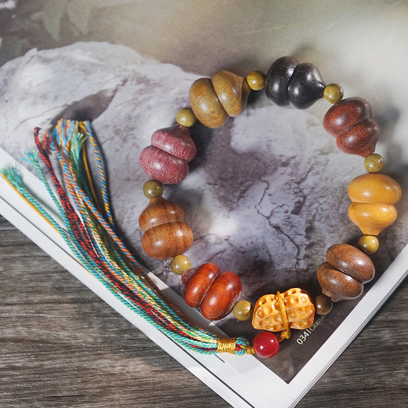 multi-wood gourd bead bracelet handmade lucky prayer beads | blessing bracelet for men & women