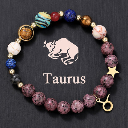 Zodiac Signs Bracelet - Stainless Steel Pendant, Natural Stone, Handmade Beaded Couple Bracelet for Women - STAR8S
