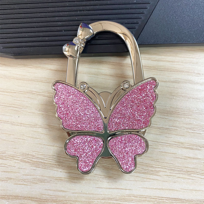 butterfly folding purse hook for desk portable handbag hanger for tables women cute tote bag hook inward folding table side purse holder desk bag hanger clip non-slip office dining travel accessories