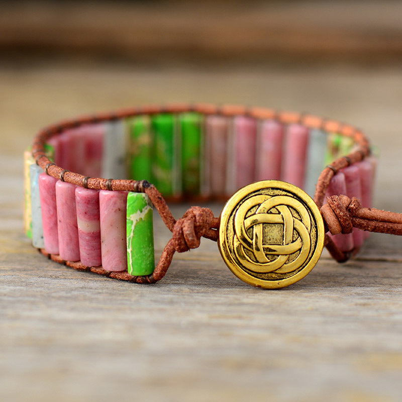 rhodonite braided leather bracelet – handmade turquoise & leather boho jewelry for women and men - star8s