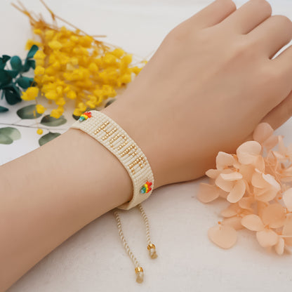 Boho Heart Friendship Bracelet – Handmade Woven Seed Bead HOPE Rainbow Letter Bracelet | Adjustable Bohemian Jewelry