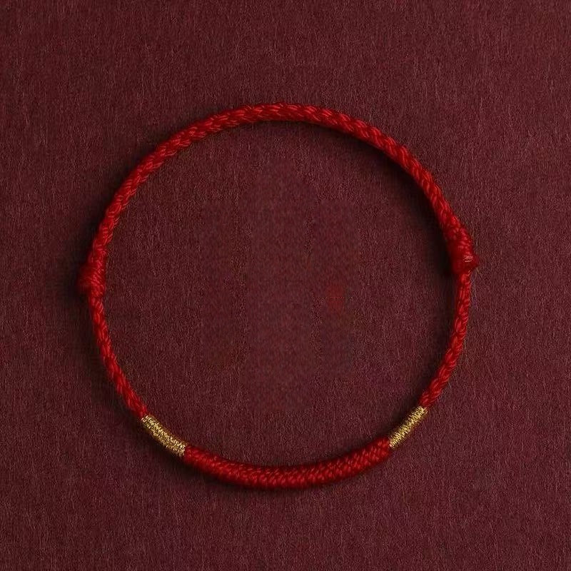 red string bracelet & anklet with gold knot | handmade simple circle for good luck & safety