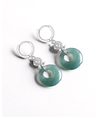 S925 Silver Natural Jadeite Jade Ring Blue Water Earrings – Fashion Women’s