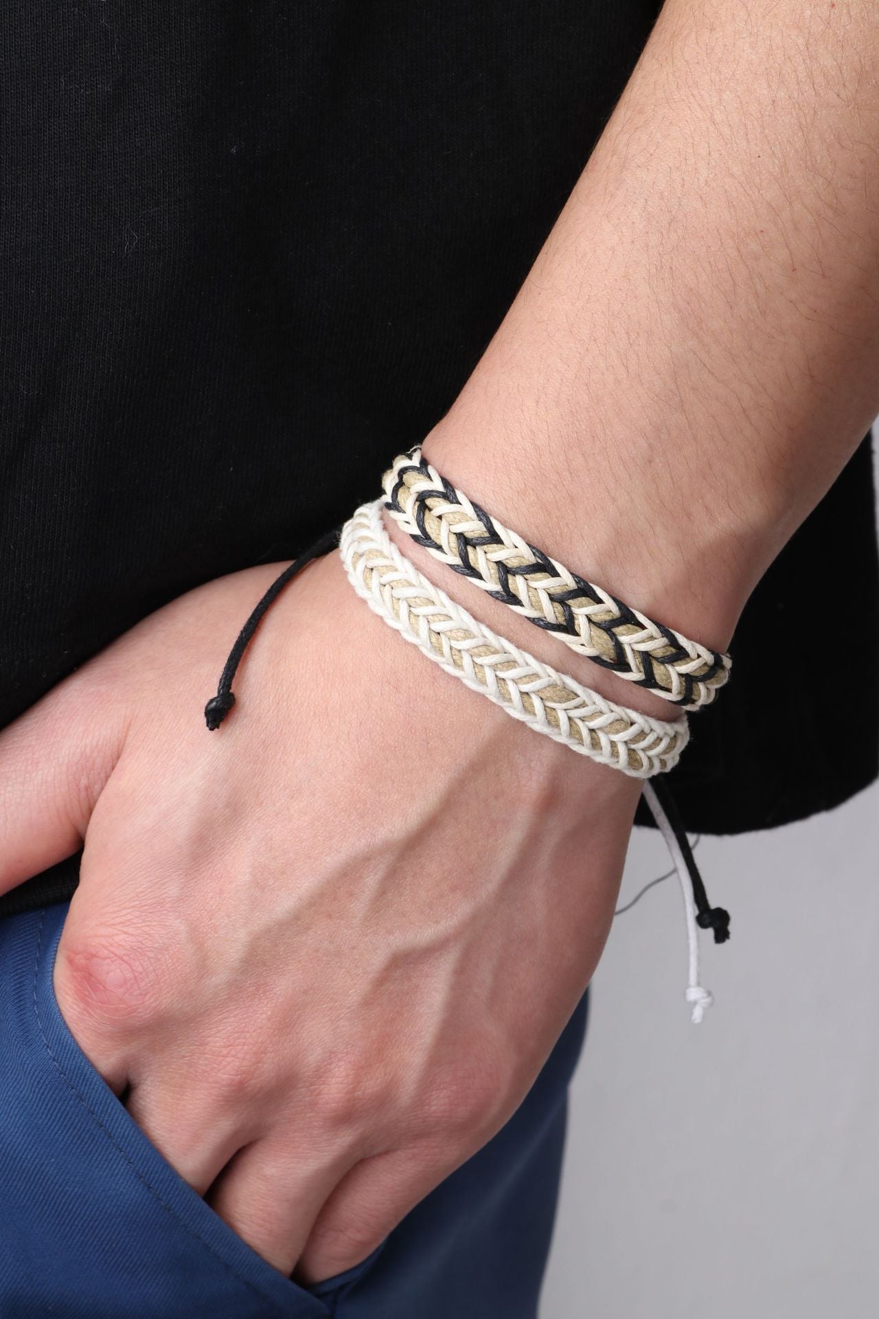 handmade braided cotton men’s bracelet – vintage boho woven wristband