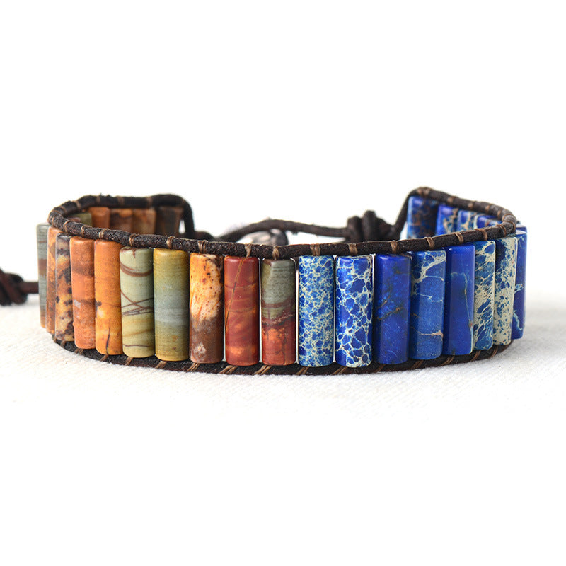 imperial jaspor adjustable braided bracelet – handmade boho leather natural stone wristband - star8s