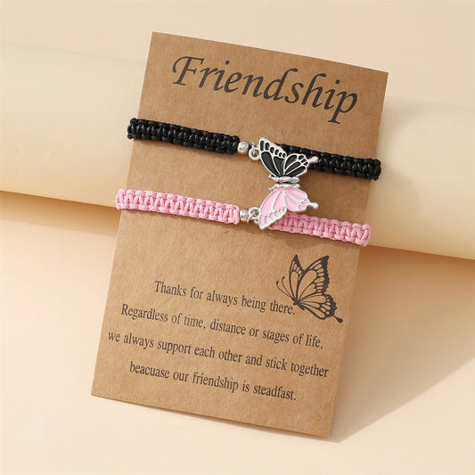 Magnetic Butterfly Couple Bracelets for Boyfriend and Girlfriend Pink Black Matching Friendship Bracelets Long Distance Relationship BFF Gift Set 2Pcs