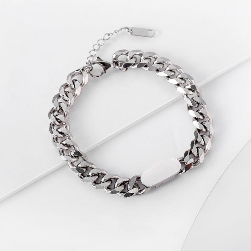 unisex stainless steel cuban link id bracelet, adjustable 7-9 inch chain bracelet