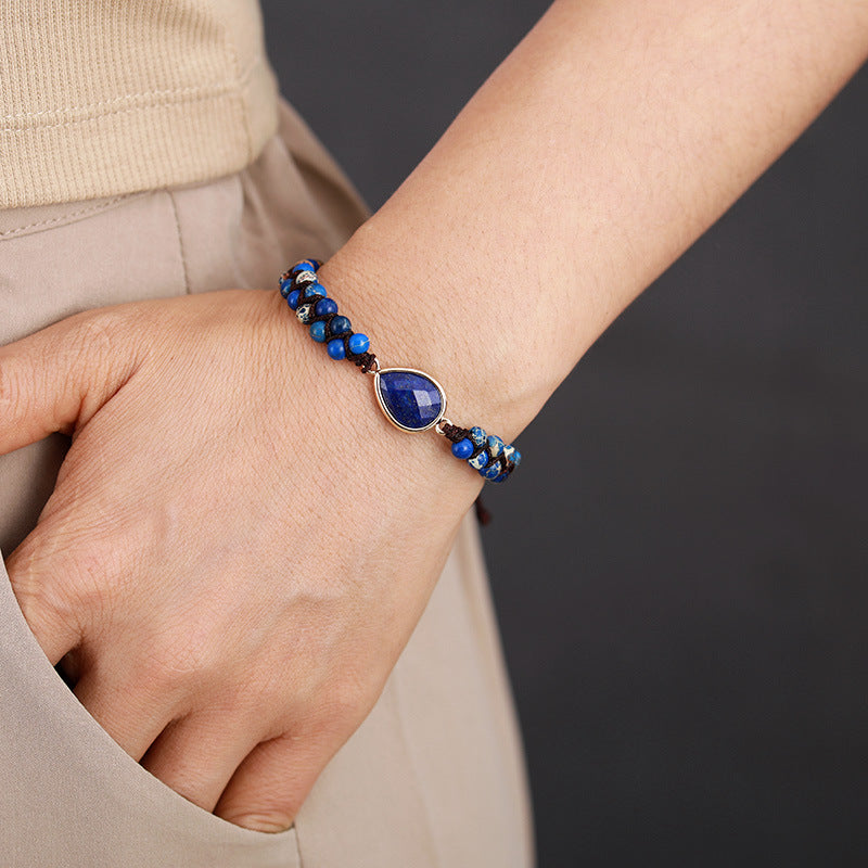 teardrop lapis lazuli natural stone handcrafted braided adjustable bracelet - star8s