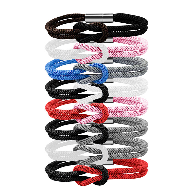 8 braided bracelet - black & white milan rope adjustable couples bracelet - perfect valentine's gift for him & her - star8s