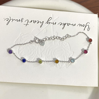 Rainbow Zircon Bracelet | 925 Sterling Silver with 18K Gold Plating | Elegant & Colorful Jewelry for Women - STAR8S