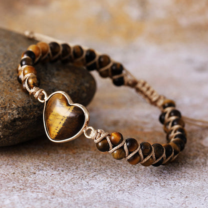 Natural Stone Braided Heart Adjustable Bracelet for Men | Tiger Eye Handmade Bracelet - STAR8S