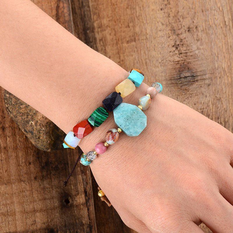 Color Gem Braided Bracelet – Handmade 7-Color Natural Stone Beaded Adjustable Couple Bracelet | Unisex Boho Jewelry - STAR8S