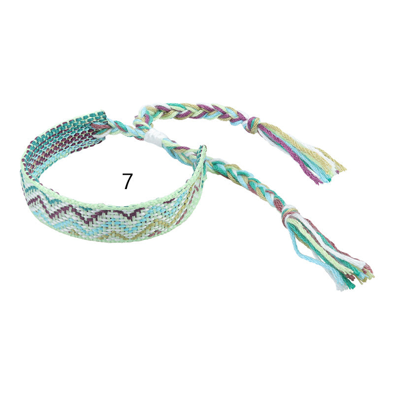 boho woven friendship bracelet – wide colorful tassel wristband, adjustable bohemian bracelet