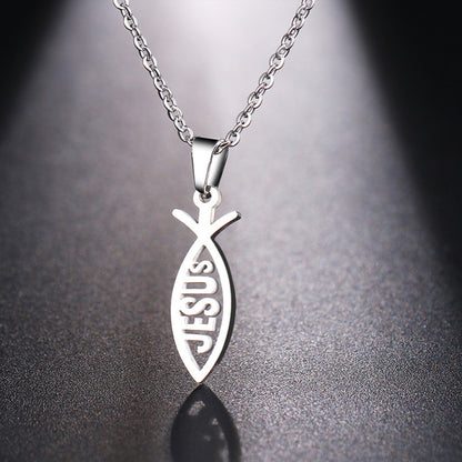 Stainless Steel Jesus Fish Pendant Necklace for Women Men Ichthys Christian Necklace Religious Faith Jewelry Gift Titanium Steel Holy Symbol O-Chain Choker Comfort Fit Silver Tone