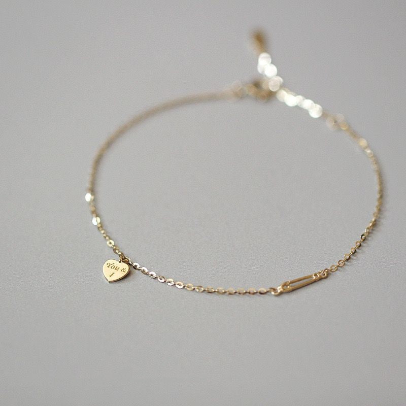 925 sterling silver 14k gold plated heart pin bracelet - elegant minimalist design