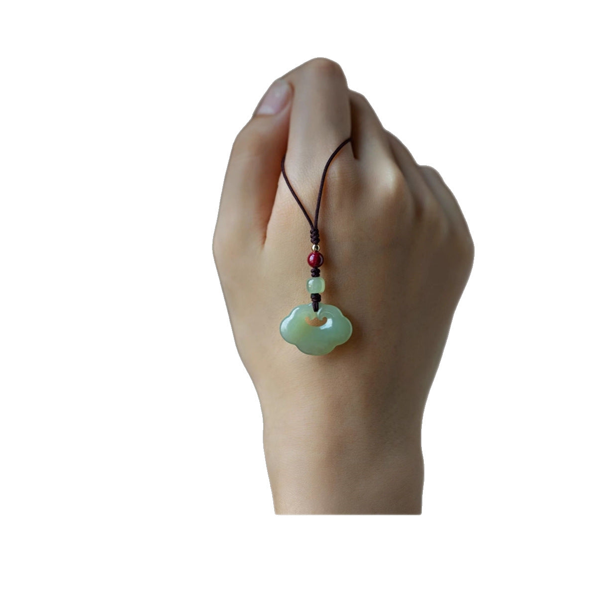 hetian jade peace lock keychain - natural white jade phone pendant, good luck charm, handcrafted jewelry