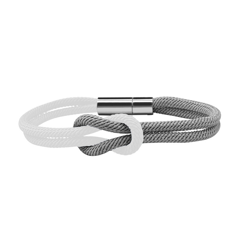 8 Braided Bracelet - Black & White Milan Rope Adjustable Couples Bracelet - Perfect Valentine's Gift for Him & Her - STAR8S