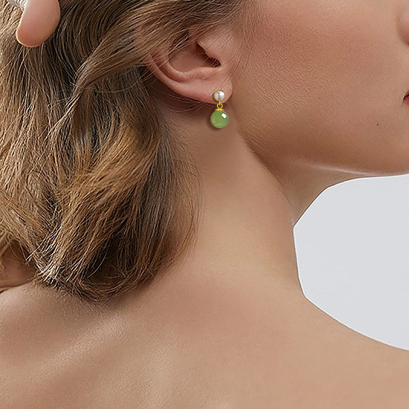 s925 silver inlaid natural hetian jade green ball earrings – minimalist women’s jewelry