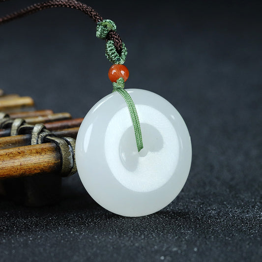 Natural Hetian Jade White Peace Pendant | Classic Ping An Kou Jade Necklace 🧧💎 | Jade Amulet for Protection & Prosperity
