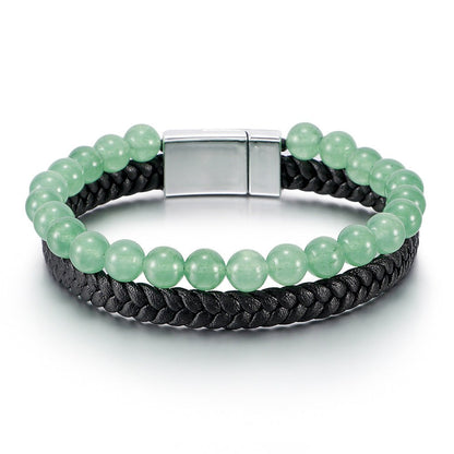 Men’s Beaded Stone Bracelet - Tiger Eye Beads with Genuine Leather Cord - Natural Stone and Agate Bracelet - STAR8S