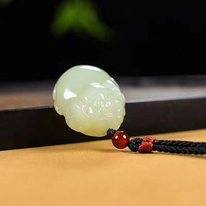 Natural Hetian Jade Lucky Pig Pendant Necklace - Chinese Zodiac Necklace for Men & Women