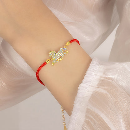 Chinese Zodiac Horse Silver Red String Bracelet – S925 Sterling Silver Lucky Bracelet for Women