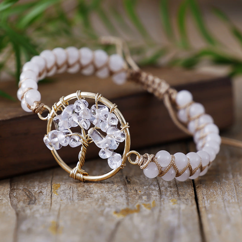 natural stone tree of life amethyst braided bracelet — handmade spiritual jewelry - star8s