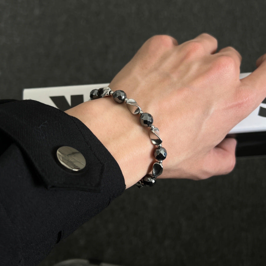 natural black hematite beaded bracelet for men women sleek metallic stone round bead bracelet fade resistant y2k hip hop streetwear wristband minimalist stacking jewelry gift