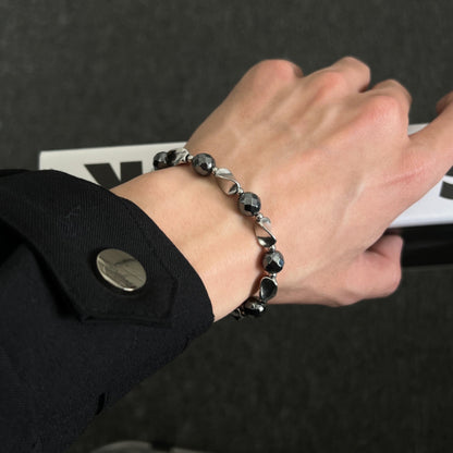Natural Black Hematite Beaded Bracelet for Men Women Sleek Metallic Stone Round Bead Bracelet Fade Resistant Y2K Hip Hop Streetwear Wristband Minimalist Stacking Jewelry Gift