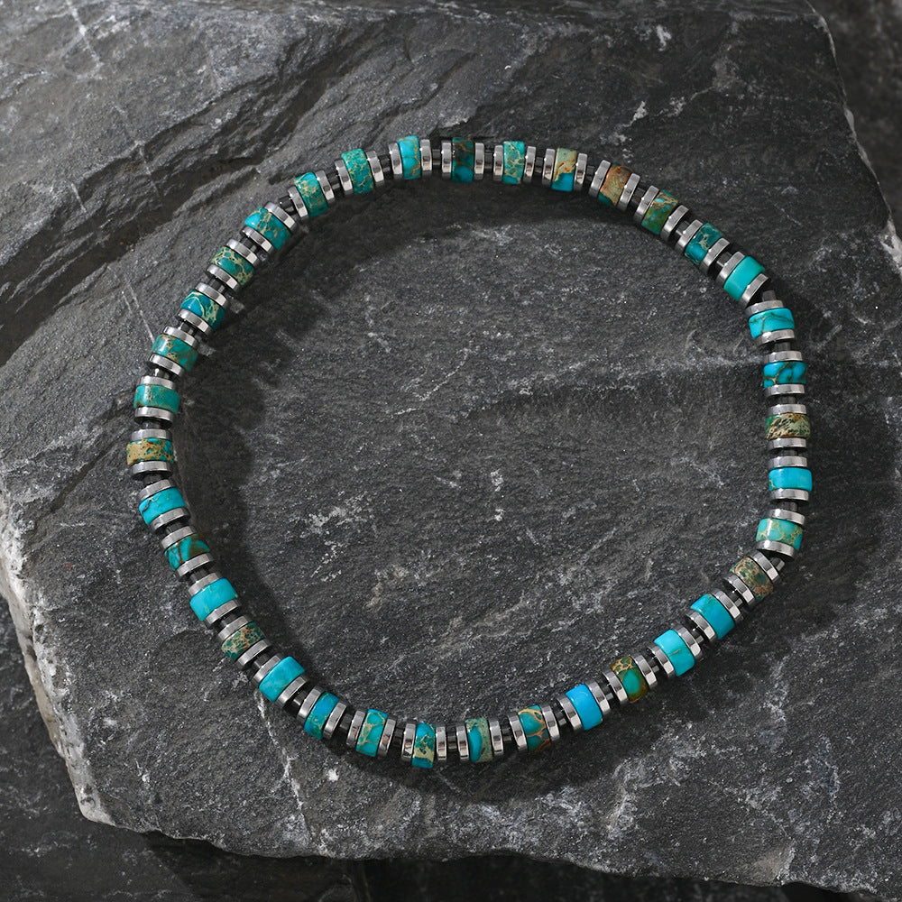 boho color-block natural stone bracelet – men’s imperial stone stretch boho bracelet - star8s