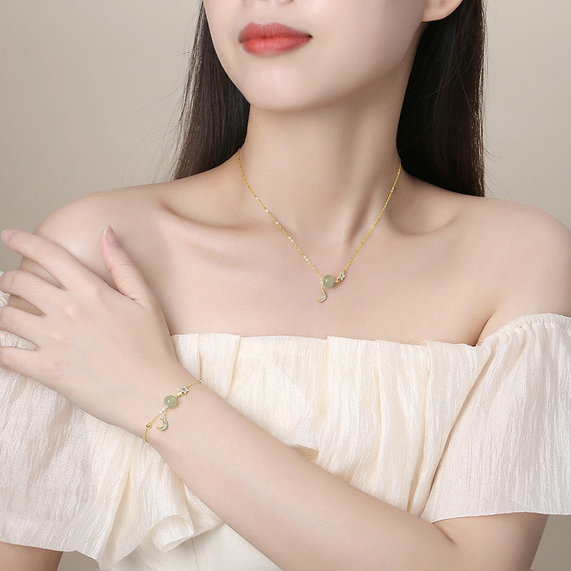 Real Jade Necklace - 925 Silver Star Moon Hetian Collarbone Chain | STAR8S