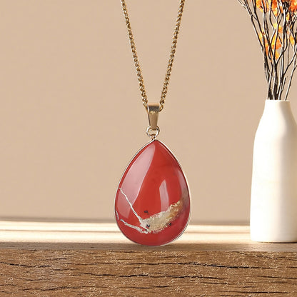 Natural Crystal Stone Teardrop Pendant Necklace – Amethyst, Tiger Eye, Labradorite, Redstone, White Turquoise, Green Aventurine - STAR8S