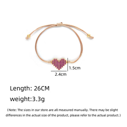 French Style Adjustable String Bracelet for Women Delicate Micro Pavé Cubic Zirconia Pink Heart Charm Bracelet Minimalist Braided Rope Cord Daily Dainty Love Jewelry Valentine Gift