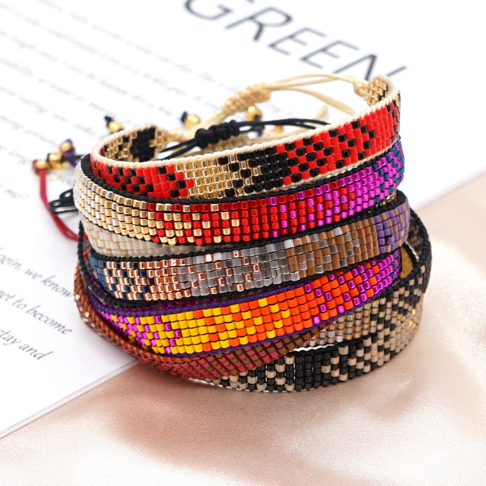 colorful heart boho friendship bracelets — handmade woven seed bead bracelet, adjustable, gift-ready