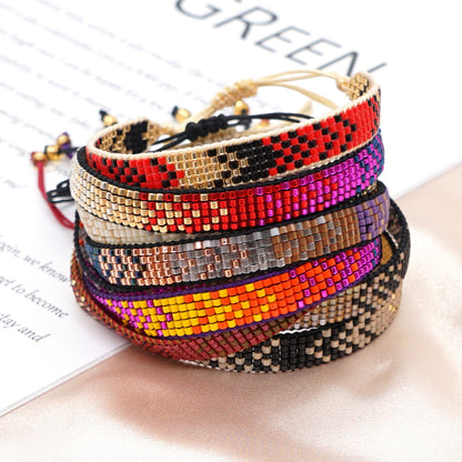 Colorful Heart Boho Friendship Bracelets — Handmade Woven Seed Bead Bracelet, Adjustable, Gift-Ready