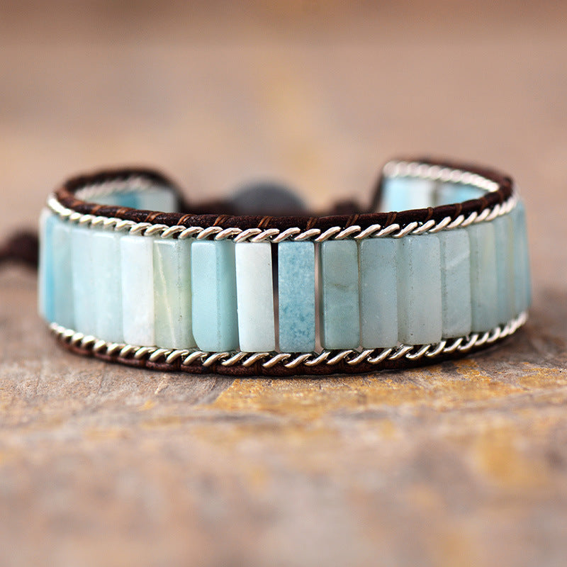 amazonite boho leather wrap bracelet handmade natural stone bracelet - star8s